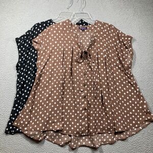 Roamans Tops Womens Plus 18W Lot of 2 Blouses Brown Black Print Cap Sleeve Flowy